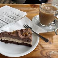 Salty peanut cake and Assam with soy milk    at Cafe Miller in Hamburg