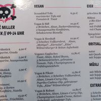 Breakfast menu at Cafe Miller in Hamburg
