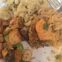 Thai peanut noodles, Mac & chz, tofu scramble, & multigrain pattie - 100% delicious! at Boots Bakery & Lounge in Spokane