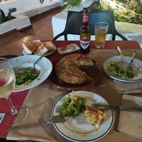 Vegan tortilla with Pico de Gallo and Jalapeños, salad of the house (vegan by request) and Bread with tomato and Garlic. Wonderful meal! at El rey de las tortillas in Tenerife