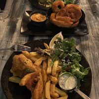 Vegan fish and chips  at Reishi Plant Kitchen in Worcester