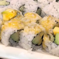 Mango avocado roll (the sauce is mango sauce) at Sushi Hut in Orlando