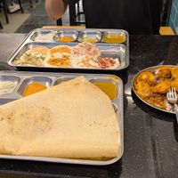 Dosa, mini podi idli, 7 seas uttapam (requested vegan) at Namaste Tiffins in Alappuzha