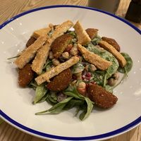 Falafel salad with vegan chicken (which smells more like fish than chicken)  at The Daily - Rove Dubai Marina in Dubai