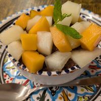 Quia with chocolate and fruits at Ecologica Bistrot in Palermo