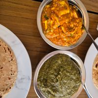 Paneer curry and spinach curry at Vegetarian Jaimal's Bhojan Bhandar in Hawthorn