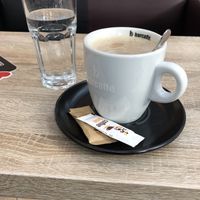 Flat white coffee with rice milk😄 at Raufnk bar in Jesenice