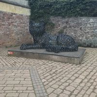 Cute cat sculpture   at The Courtyard Cafe in Bristol