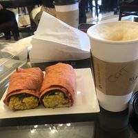 Vegan breakfast wrap with oat milk latte   at Bellagio - Patisserie in Las Vegas