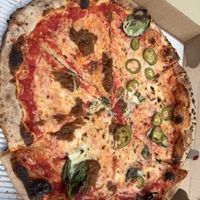 Vegan pie w caramelized onion  & pickles jalapeños  at Ollie's Pizza in High Falls