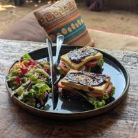 Teriyaki tofu open sandwich at Awani Plant Based in Arambol