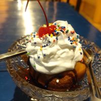 Vegan passionfruit ice cream, fried and topped with vegan whipped cream at Mandala Vegetarian & Vegan in Koh Kut