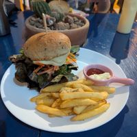 Vegan chicken burger at Mandala Vegetarian & Vegan in Koh Kut