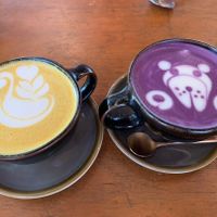 Turmeric latte (left) and Ube latte (right)  at Vedya in Siargao