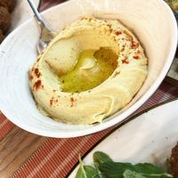 Fantastic hummus with fresh olive oil at Byblos Grill Bakery Restaurant in Yerevan