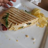 Vegan feta,  mushroom, rocket and hummus toasted sandwich at Caféto in Harrow