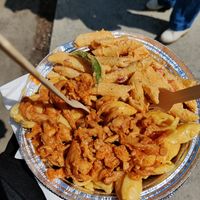 Half Rasta Pasta and half buffalo chick'n mac from the "Vegan Market" in Somerville, MA at RastaRant in Hartford