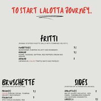 Menu starters. V means vegan   at LaLotta in Utrecht