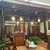 Interior of restaurant, build around an ancient house   at Muro Organic Vegan Restaurant in Nha Trang