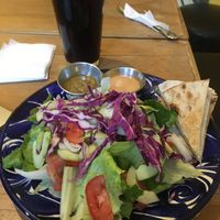 green salad with pita at Habibti Falafel in Guanajuato