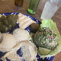 Sometimes we forget to take pictures because we are too hungry. Here is our partially eaten plate.   at Habibti Falafel in Guanajuato