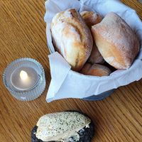 Rolls (V) with Whipped Browned Butter (L) served on a lava stone! at Lóa in Reykjavik