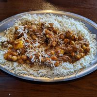 Chana curry on rice at Maurya Indian Twist in Woodstock