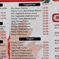 Vegan and vegetarian sections of the menu at Maurya Indian Twist in Woodstock