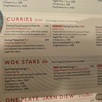 Part of the menu at Rosa's Thai Cafe in London