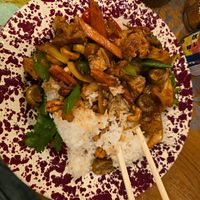 The Pad Metmamuang combined with jasmine rice at Rosa's Thai Cafe in London