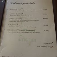 Appetizer menu   at KESUMA in Yogyakarta