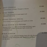 Dessert menu   at KESUMA in Yogyakarta