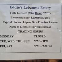 Eddies hours at Eddie's Lebanese Eatery in Mortdale
