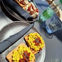 Tomate mozzarella and scrambled eggs toast at Bakery Giusy in Gran Canaria