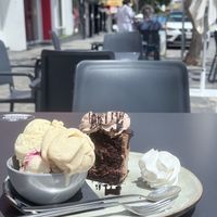 Chocolate cake with amarena, turrón and vanilla ice creams    at Bakery Giusy in Gran Canaria