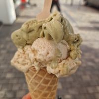 Medium ice cream with kinder bueno and pistaccio at Bakery Giusy in Gran Canaria