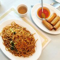 Veggie lo mein and spring rolls! So good at Garden Wok in Tarzana
