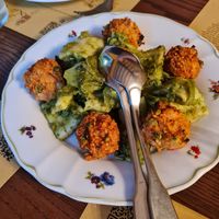 Pesto pasta and cous cous balls at La Sidreria in Milan
