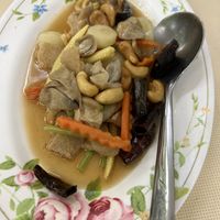 ‘Chicken’ and cashew stir fry   at Sutunthip Vegetarian Food in Bangkok