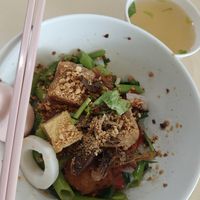 Pink noodles at Sutunthip Vegetarian Food in Bangkok