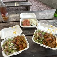 Curry and mixed salad  at Rey & Josh Cafe in La Digue