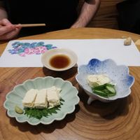 Little incredible yuba tasters that came with the drink  at Koushi 紅絲 in Nara