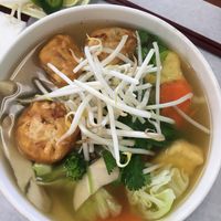 Yellow wanton soup at Thien Dang Vegetarian in Garden Grove