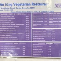 Menu at Thien Dang Vegetarian in Garden Grove