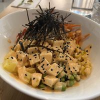 Tofu poke bowl with brown rice  at Organic Bodega Cafe in Oranjestad