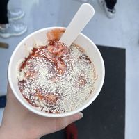 Spaghetti ice cream (vanilla with strawberry sauce)   at [ais] - Eismanufaktur in Cologne