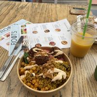 What delicious food and atmosphere! My friend and I were away camping and stumbled across this cafe. Out of our 5 days away in Cornwall- Roots were the best food by far!  at Roots Cafe in Perranporth