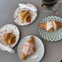 Vegan “ham” and “cheese” croissants, vegan strawberry croissant and vegan earl grey croissant  at Chaumont Bakery & Cafe in Santa Monica