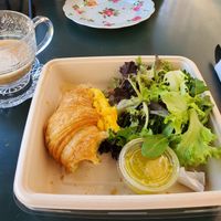 Breakfast sandwich & latte at Chaumont Bakery & Cafe in Santa Monica