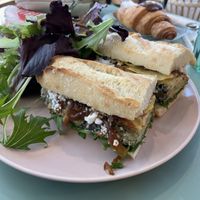Fried Eggplant with vegan feta sandwich which came  at Chaumont Bakery & Cafe in Santa Monica